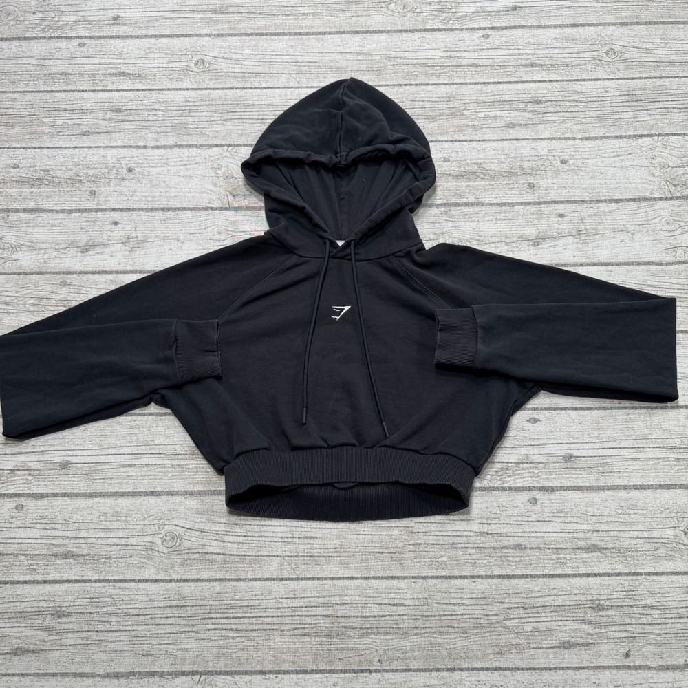 Gymshark Hoodie Women's XS Black Cropped Boxy Fit Athletic Training Running Gym